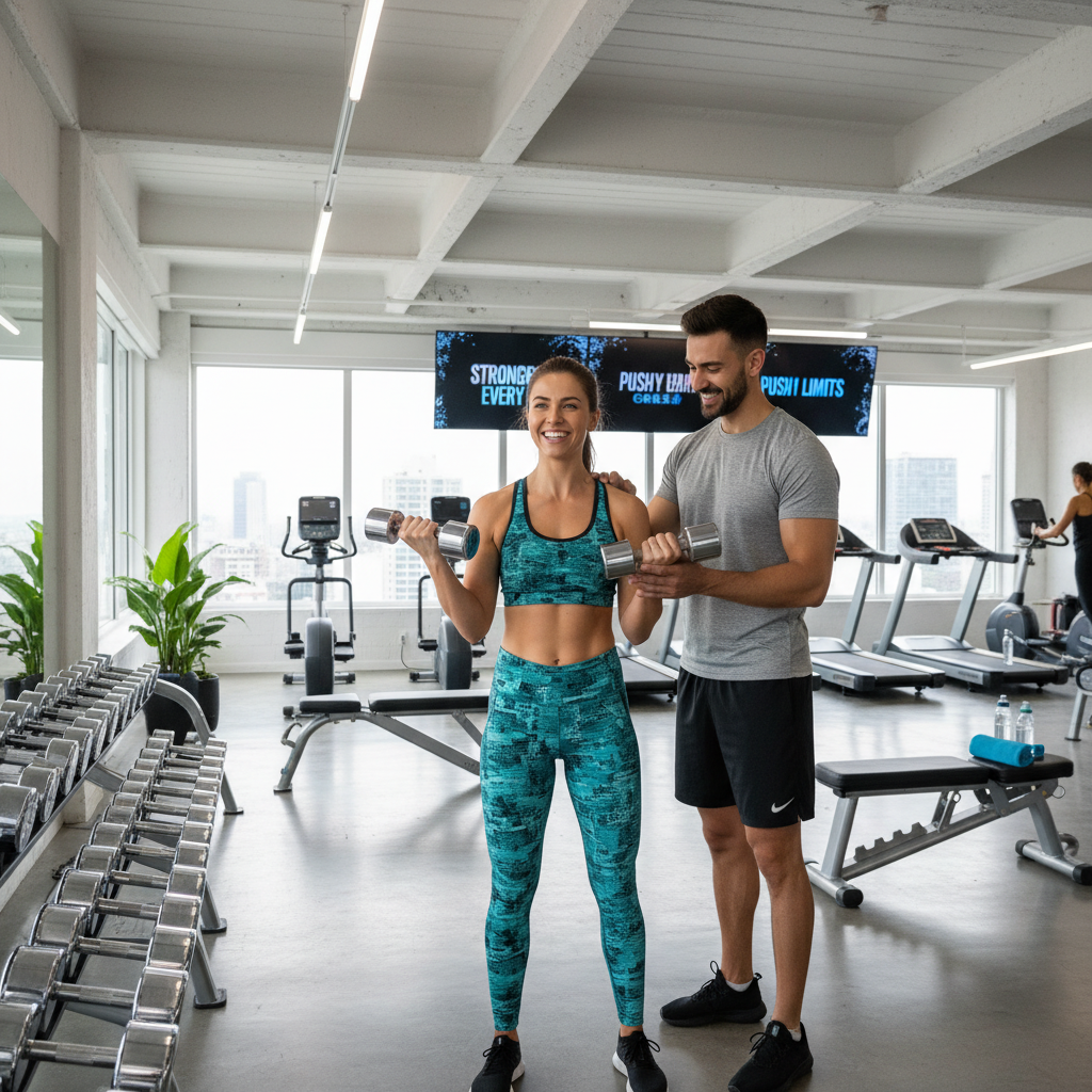 女性がパーソナルトレーナーとトレーニングしている様子